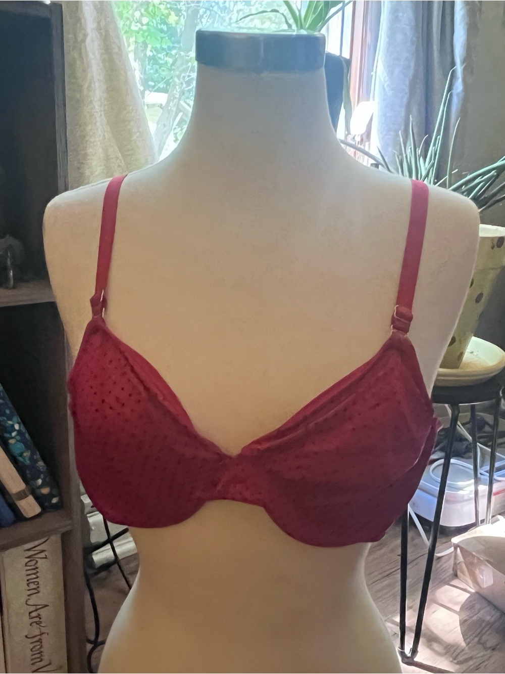 Maidenform Burgundy Underwire Bra with Subtle Dot Texture
